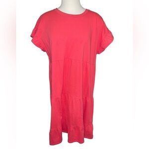J.Crew Women's Dress Size M Red Short Sleeve Tiered Knee Length Cozy Comfort